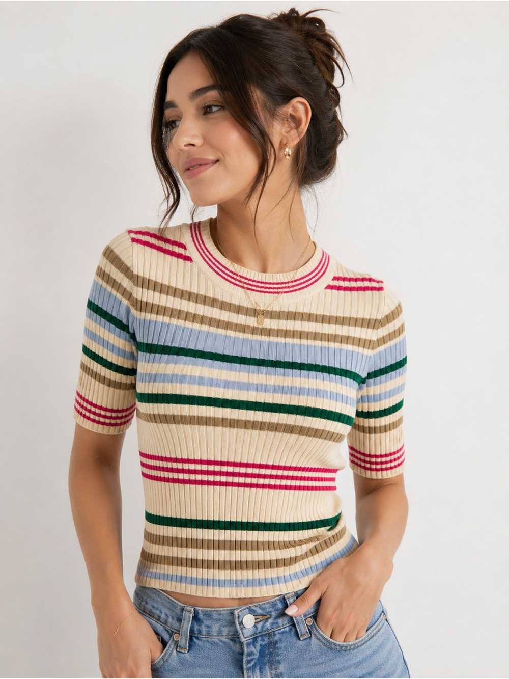 ONLY Women’s Ribbed Striped Knit Top Size Small